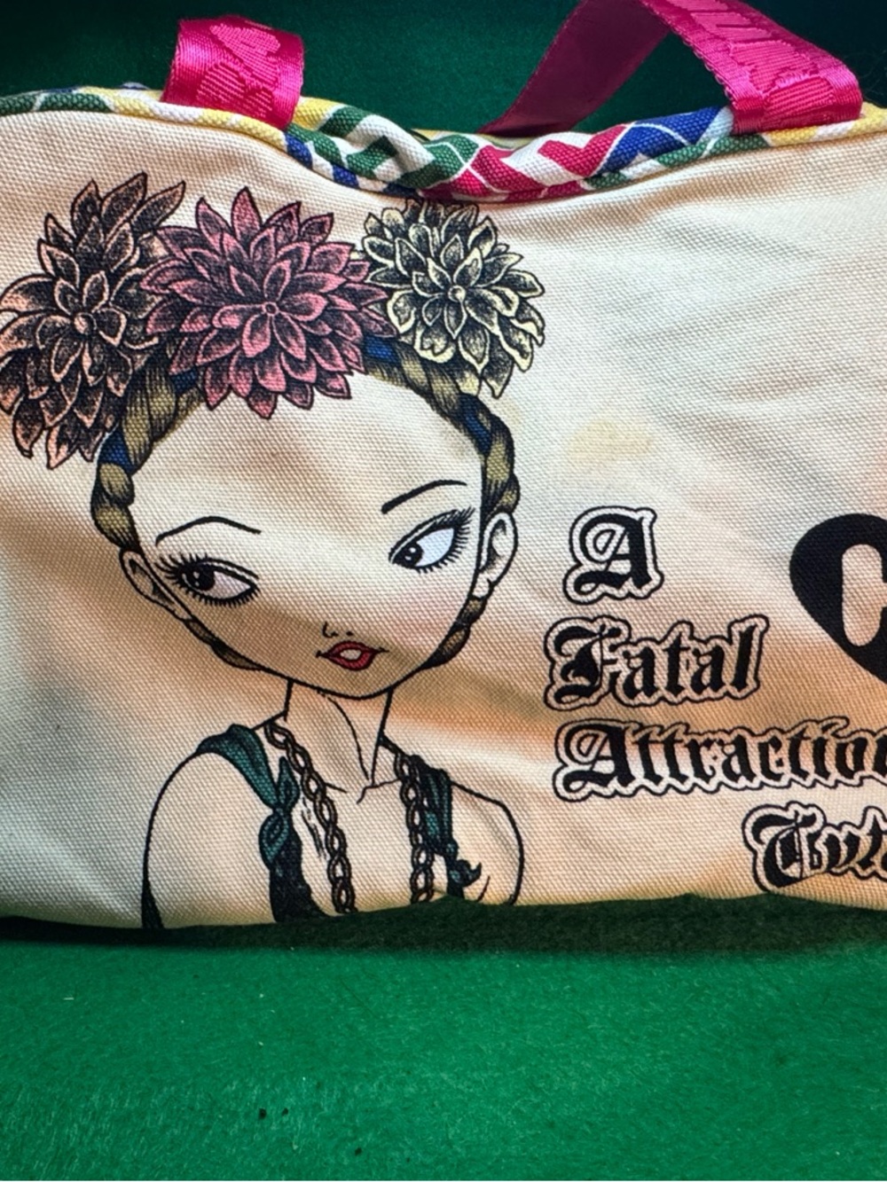 Harajuku Lovers Canvas Tote with Pink Floral Accents